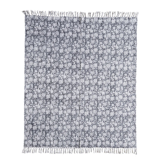 Handloom Slub Throw w Black Block Print