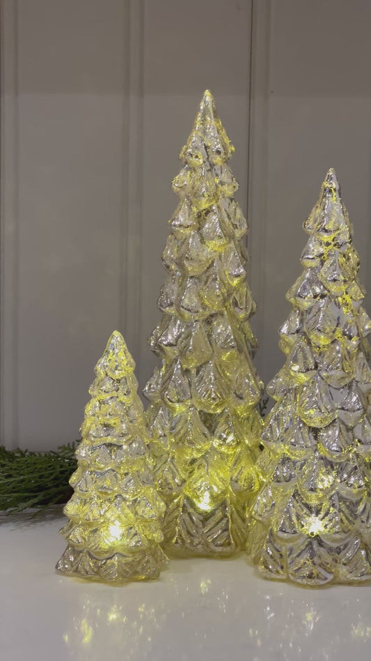 Mercury Glass LED Glittered Silver Trees