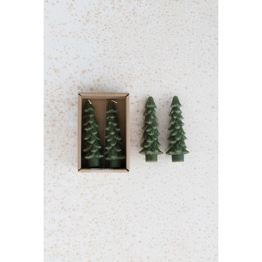 Unscented Short Tree Shaped Taper Candles, Set of 2
