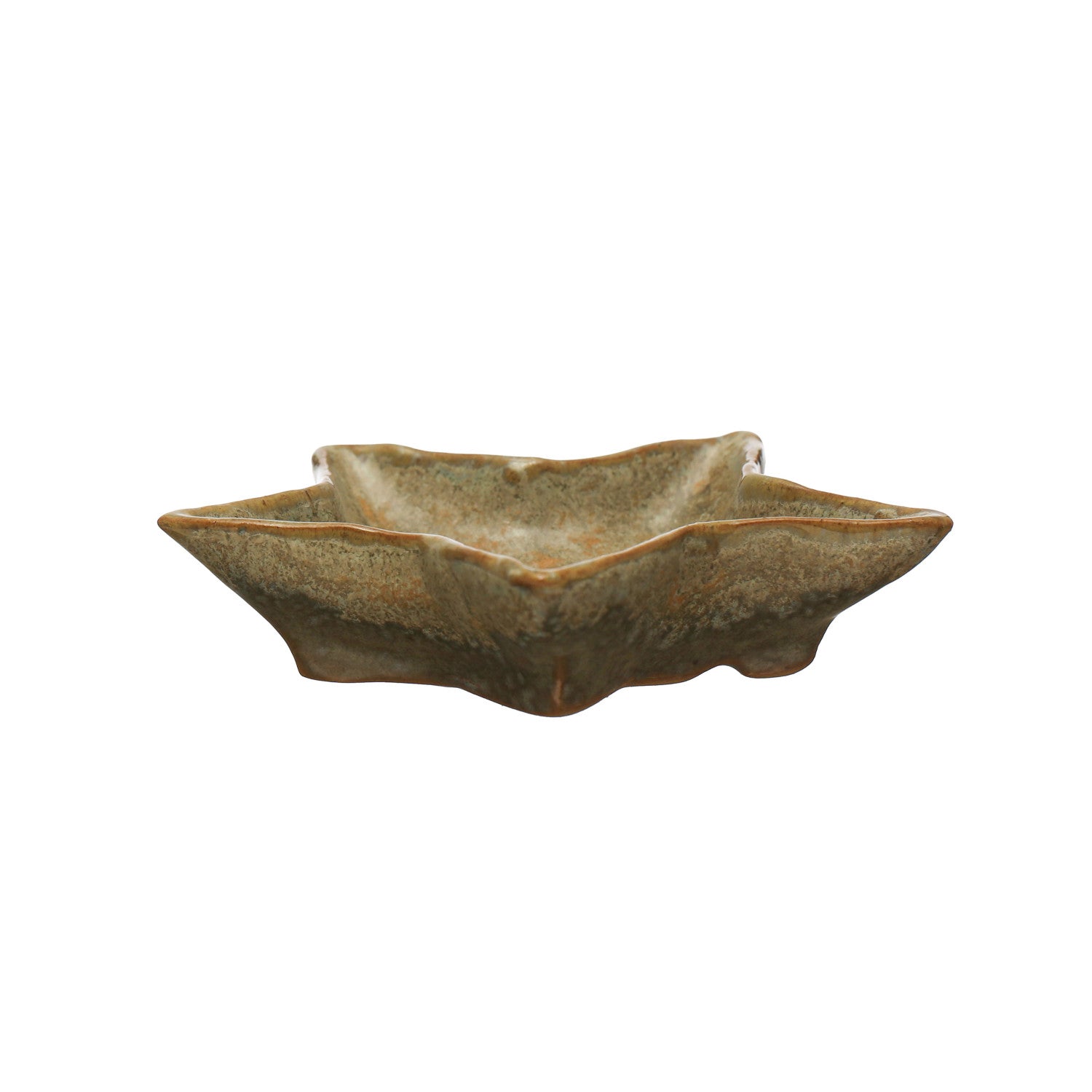 4"L x 4"W Stoneware Star Shaped Plate, Reactive Glaze, Green (Each One Will Vary)