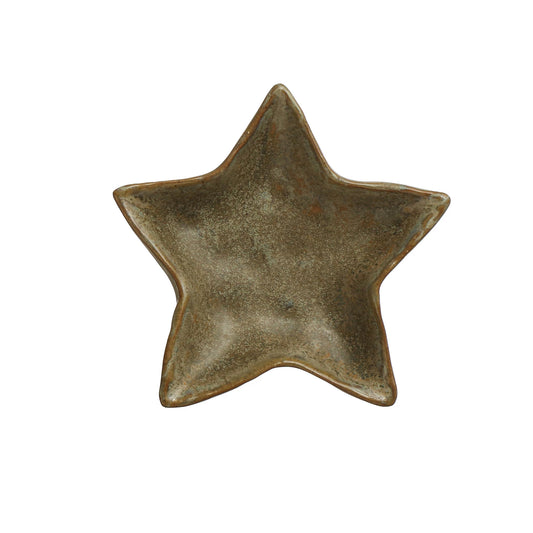 Stoneware Star Shaped Plate, Reactive Glaze, Green (Each One Will Vary)