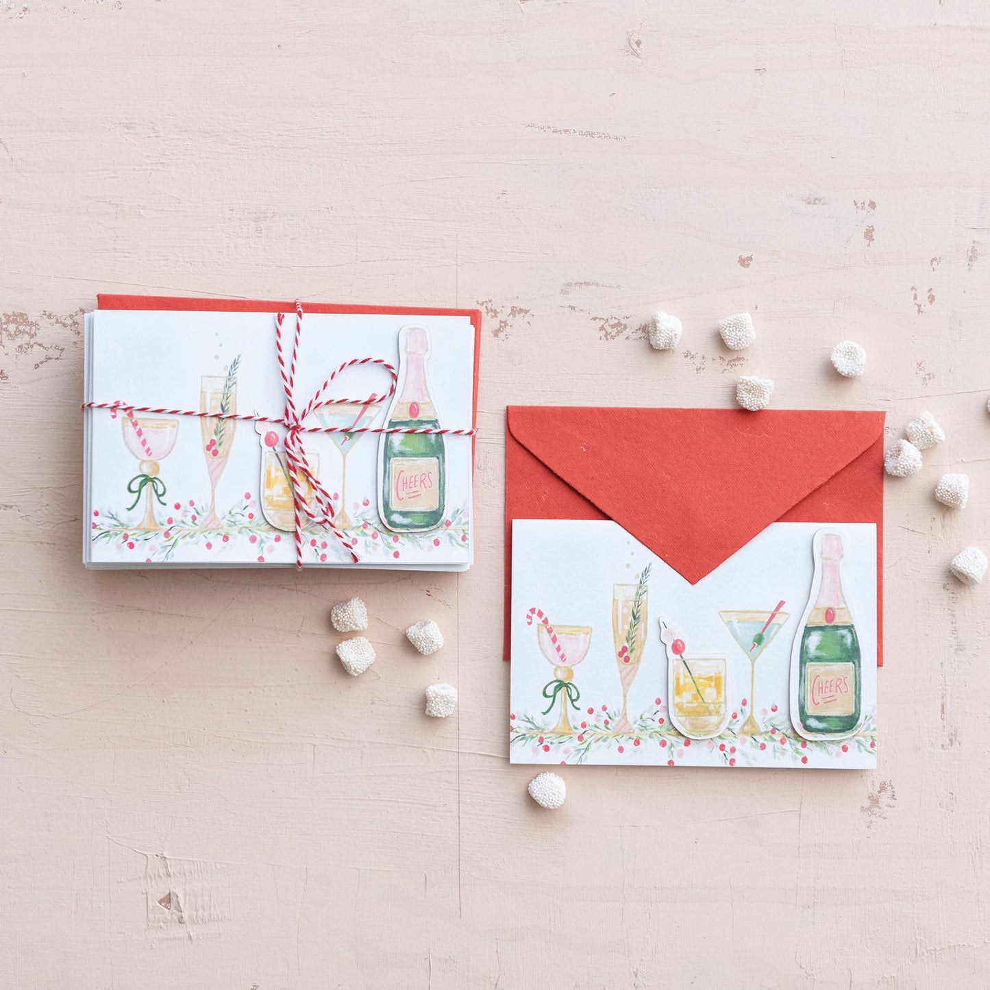 Handmade Recycled Paper Christmas Cards w/ Envelopes, Set of 24 Bundled w/ String