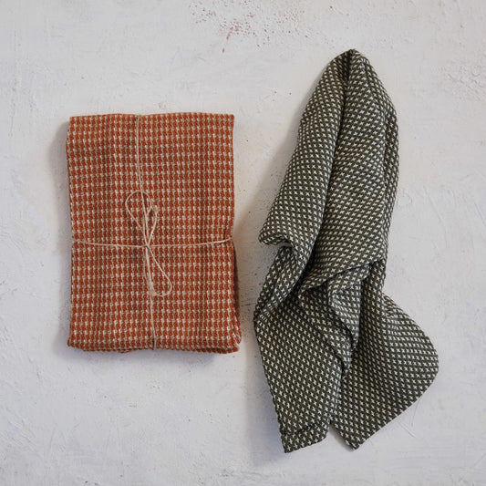 Woven Cotton Dobby Tea Towels, Orange & Charcoal Color, Set of 2