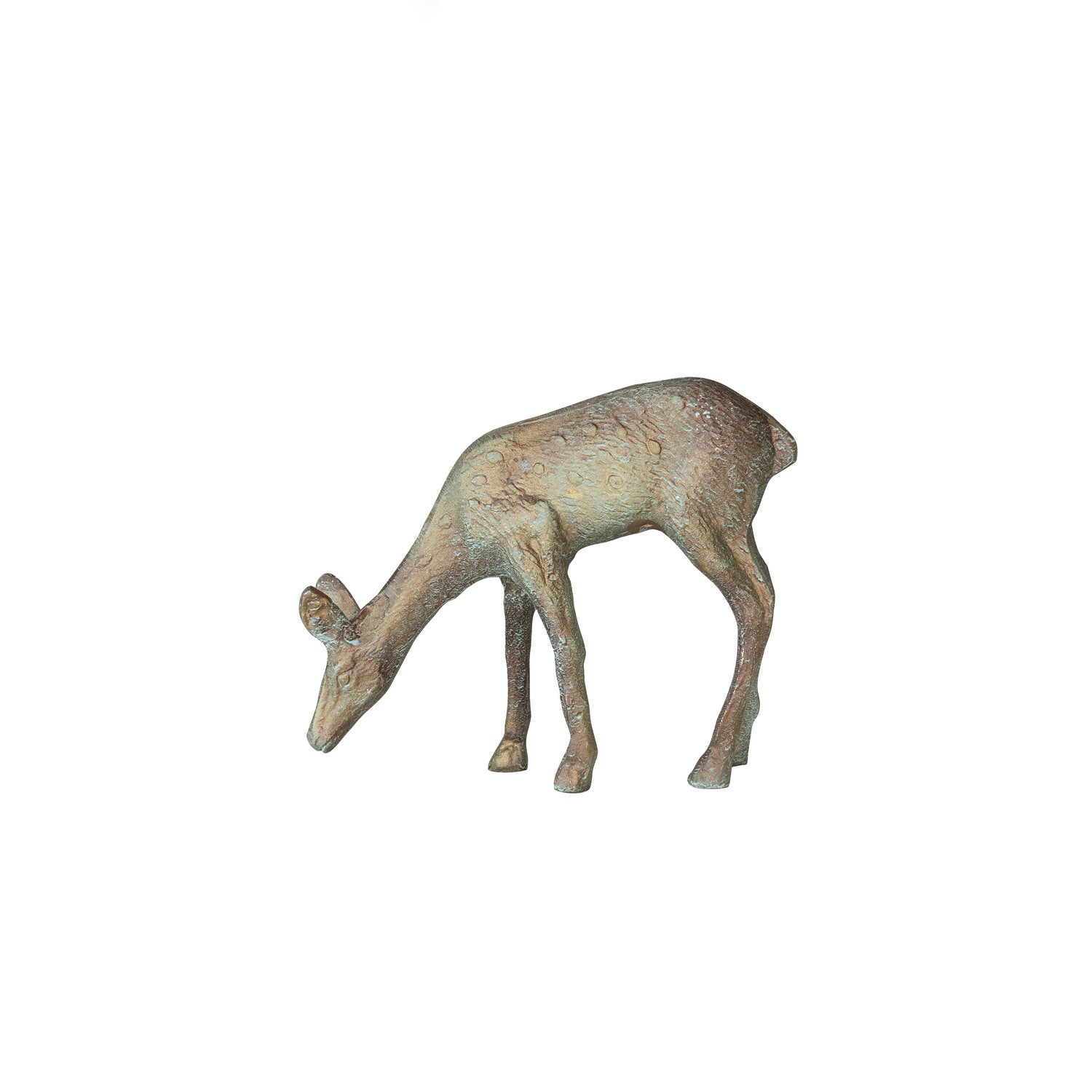 10"L x 3"W x 8"H Cast Aluminum Deer, Gold Verdigris Finish