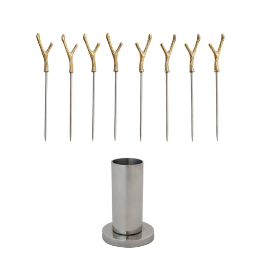 Stainless Steel Holder with (8) Appetizer Picks, Set of 9