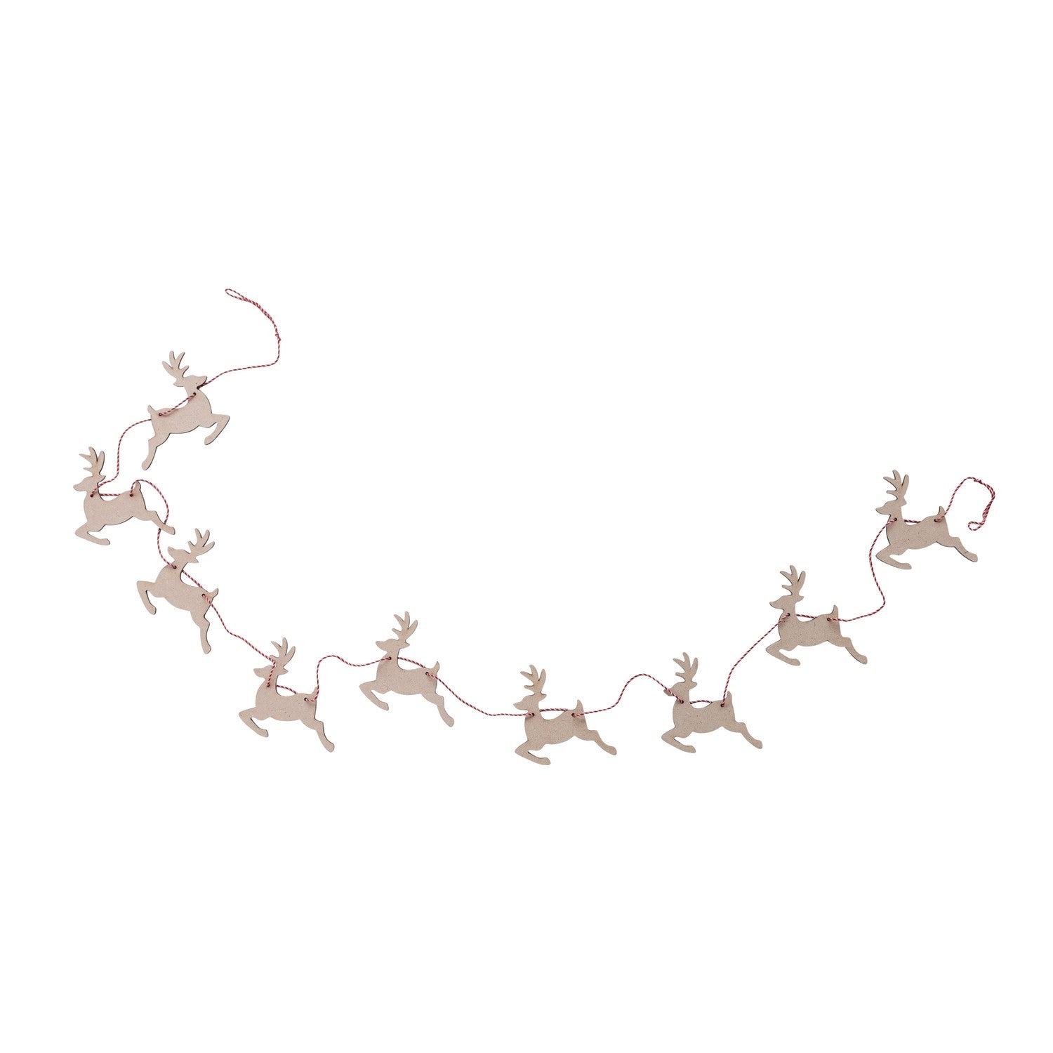 MDF Laser Cut Reindeer Garland with Red & White String, Tan Color