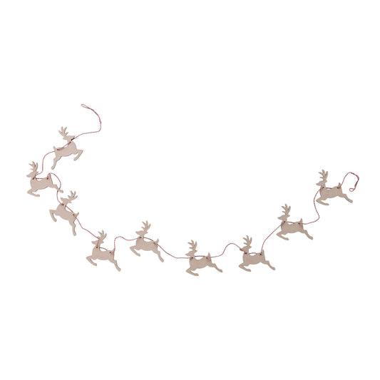 MDF Laser Cut Reindeer Garland with Red & White String, Tan Color