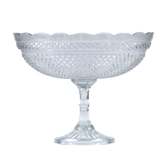 12" Round x 10-1/2"H Pressed Glass Scalloped Footed Bowl