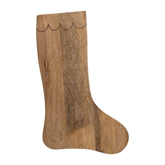 Mango Wood Stocking Shaped Board with Laser Etched Cuff