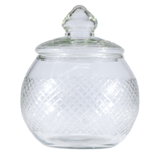 5" Round x 5-3/4"H 24 oz. Cut Hand-Blown Glass Jar with Lid
