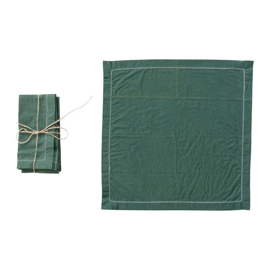 Cotton Napkins with Stitching, Set of 4 Tied with Jute
