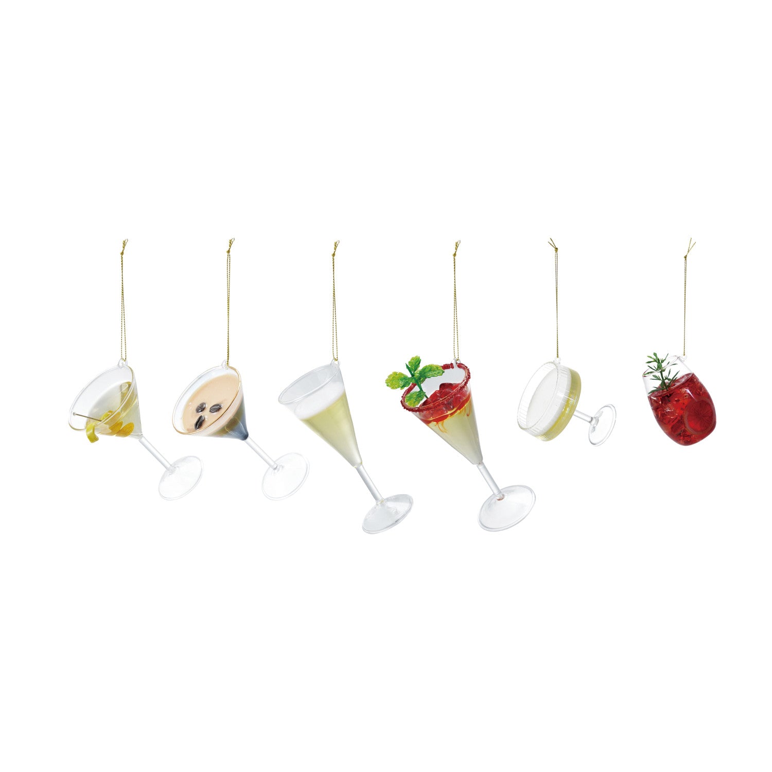 2-3/4"H - 5"H Glass Cocktail Ornament, Multi Color, 6 Styles