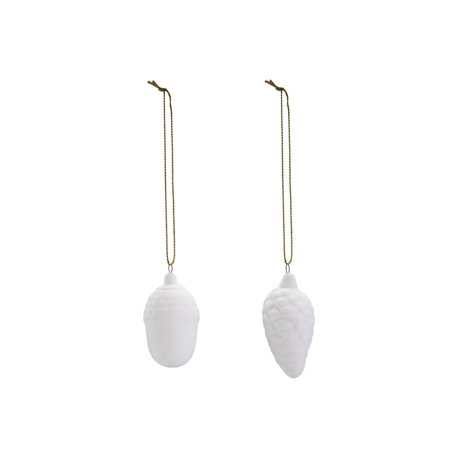 Stoneware Bisque Pinecone/Acorn Ornament, White, 2 Styles