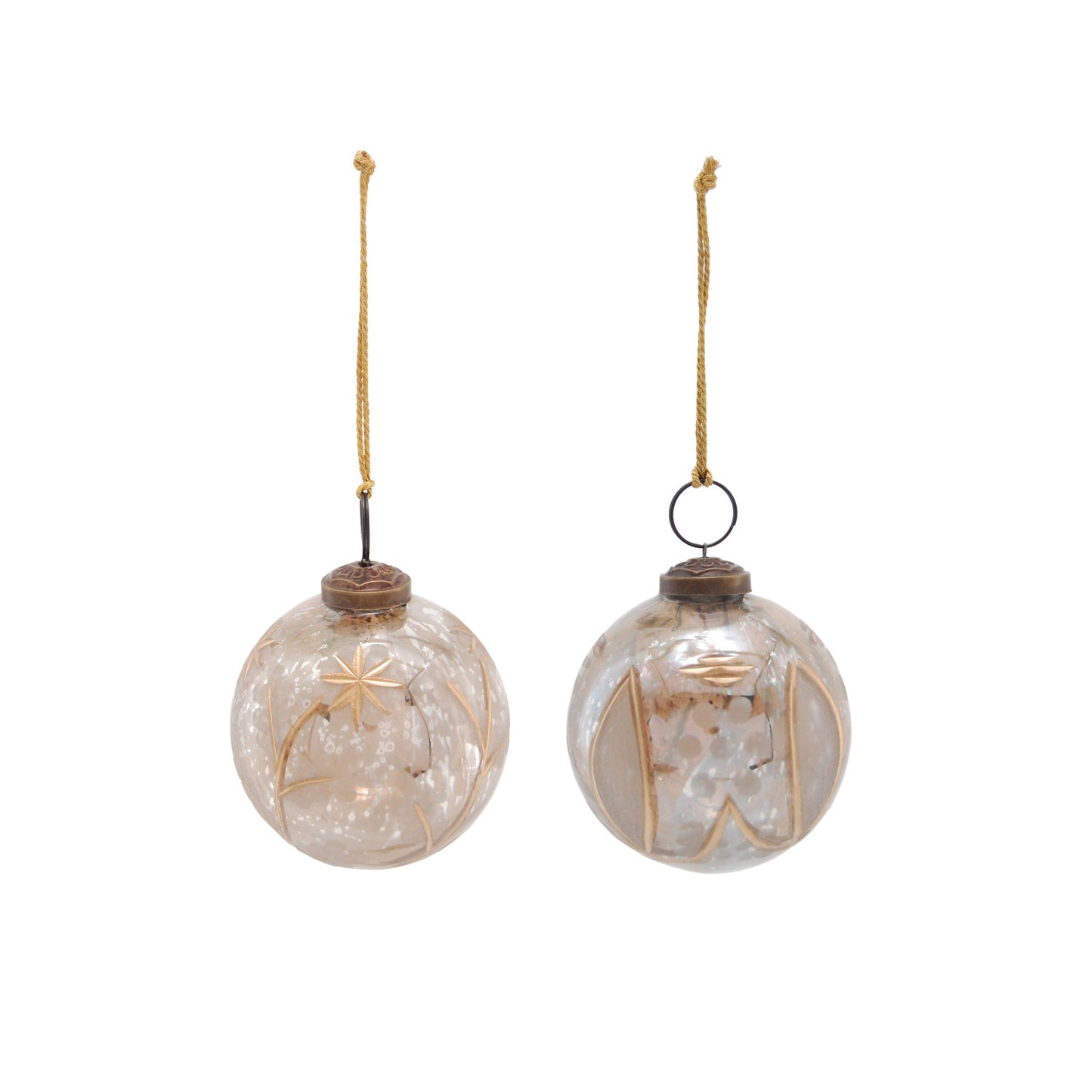 Etched Mercury Glass Ball Ornament with Design, 2 Styles