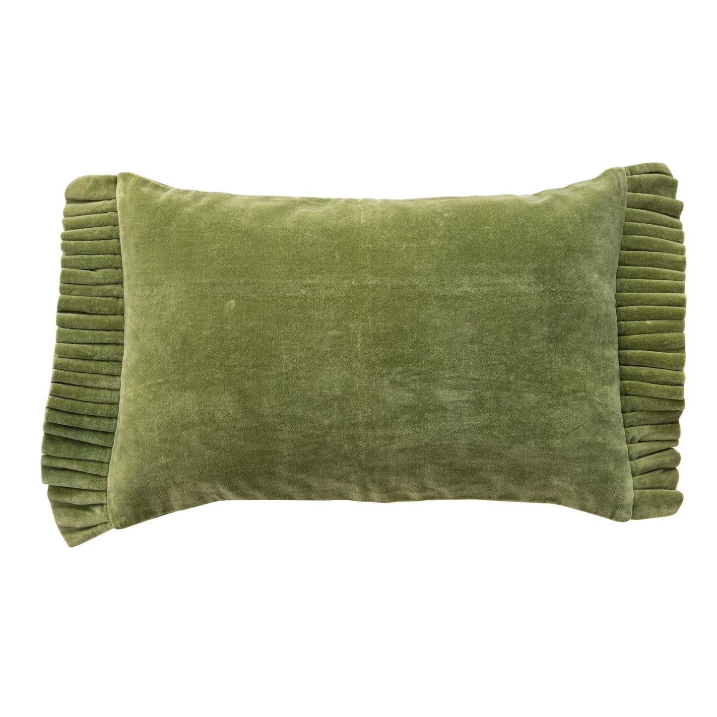 Cotton Velvet Lumbar Pillow with Ruffle Trim, Green