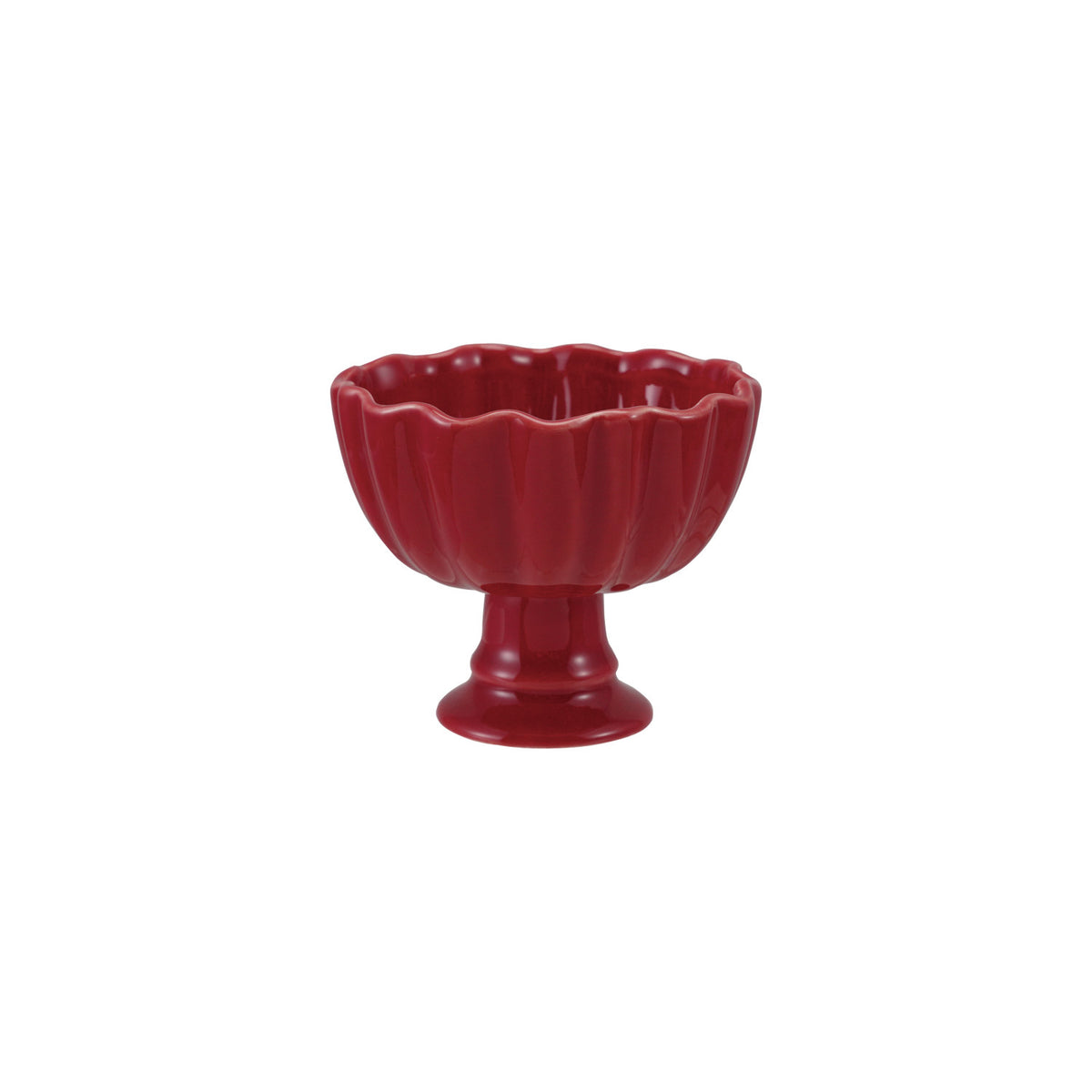 Stoneware Footed Scalloped Bowl, Red (Each One Will Vary)