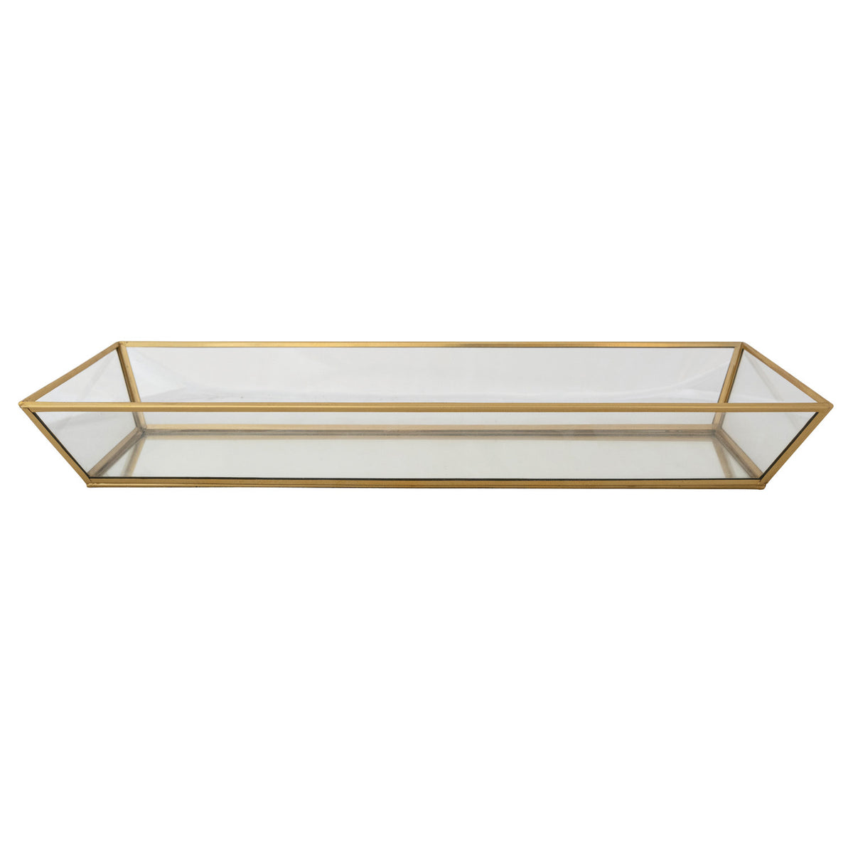 Decorative Handmade Mirrored Glass & Brass Tray, Gold Finish