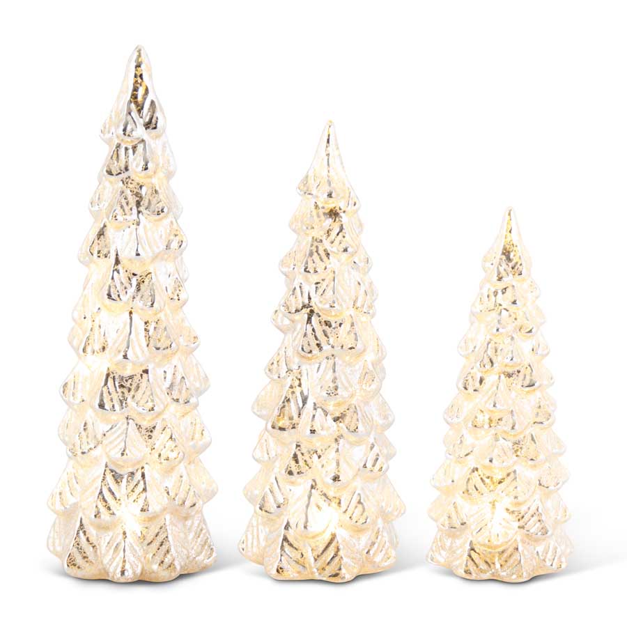 Mercury Glass LED Glittered Silver Trees