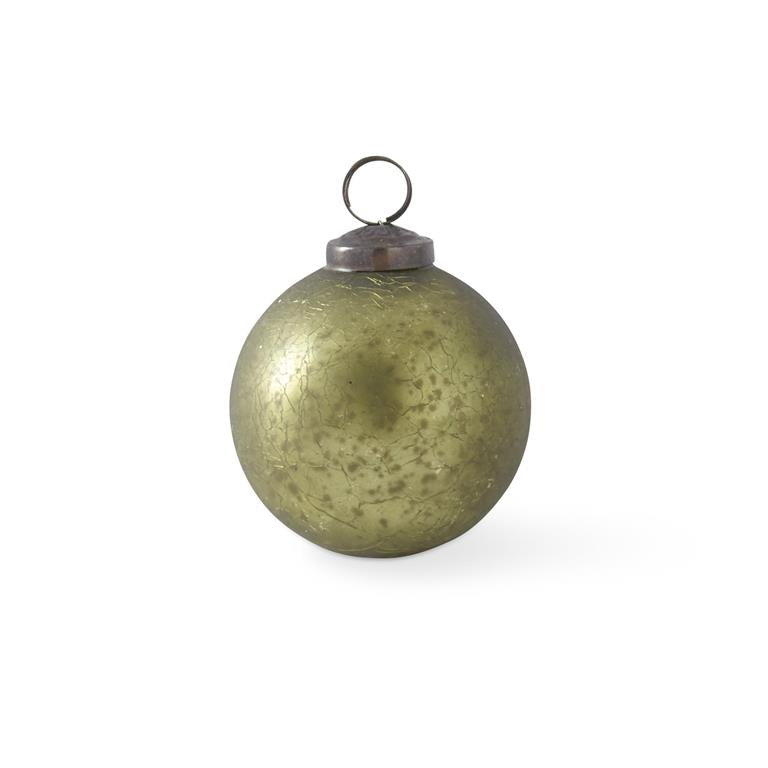 3 Inch Crackled Olive Green Mercury Glass Round Ornament