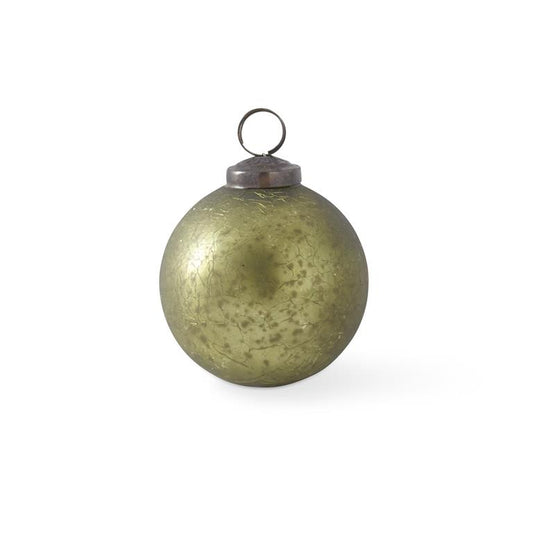 3 Inch Crackled Olive Green Mercury Glass Round Ornament