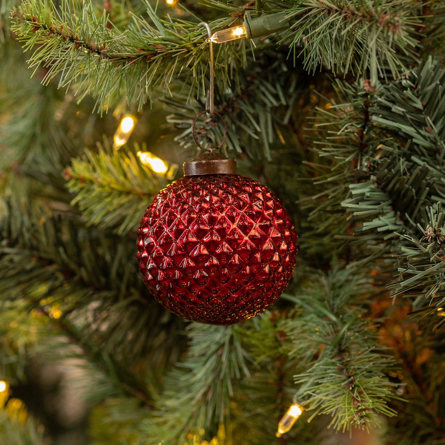 RED TEXTURED KUGEL ORNAMENT