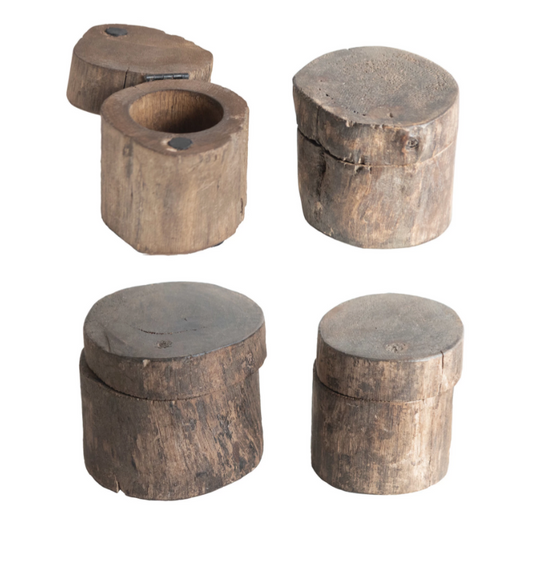Round Reclaimed Wood Container with Magnetic Lid