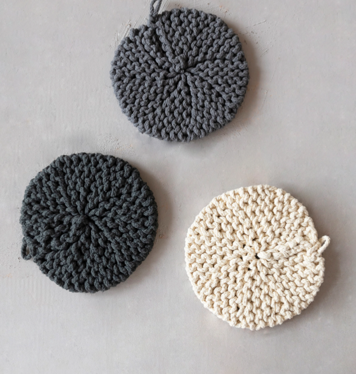 Cotton Crocheted Pot Holder, 3 Colors