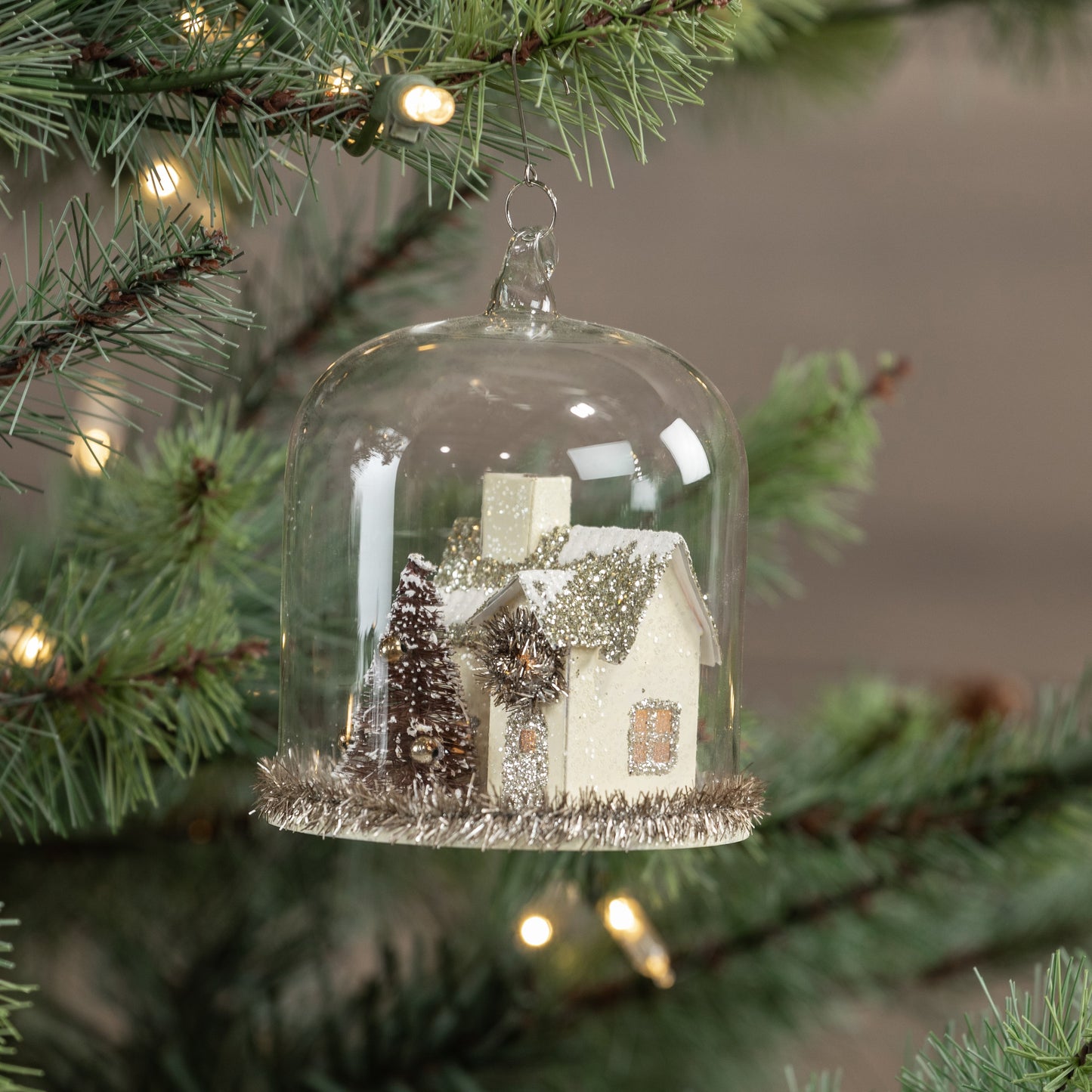LIGHTED IVORY HOUSE DOME ORNAMENT
