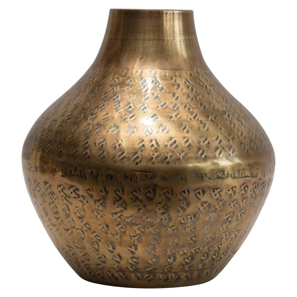 Hammered Metal Vase, Antique Brass Finish