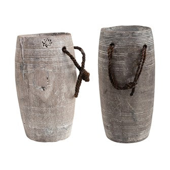 Found Wood Jug with Rope Handle (Each One Will Vary)