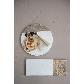 Mango Wood & Marble Serving Board w/ Engraved Design