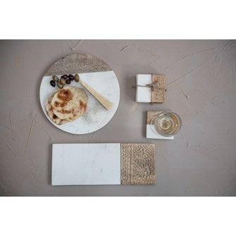 Mango Wood & Marble Serving Board w/ Engraved Design