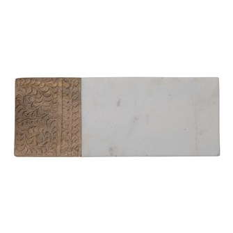 Mango Wood & Marble Serving Board w/ Engraved Design