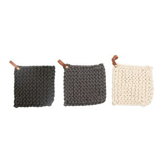 Cotton Crochet Potholder with leather
