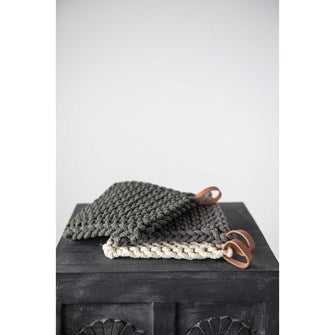Cotton Crochet Potholder with leather