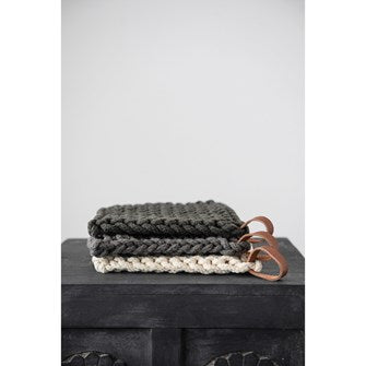 Cotton Crochet Potholder with leather