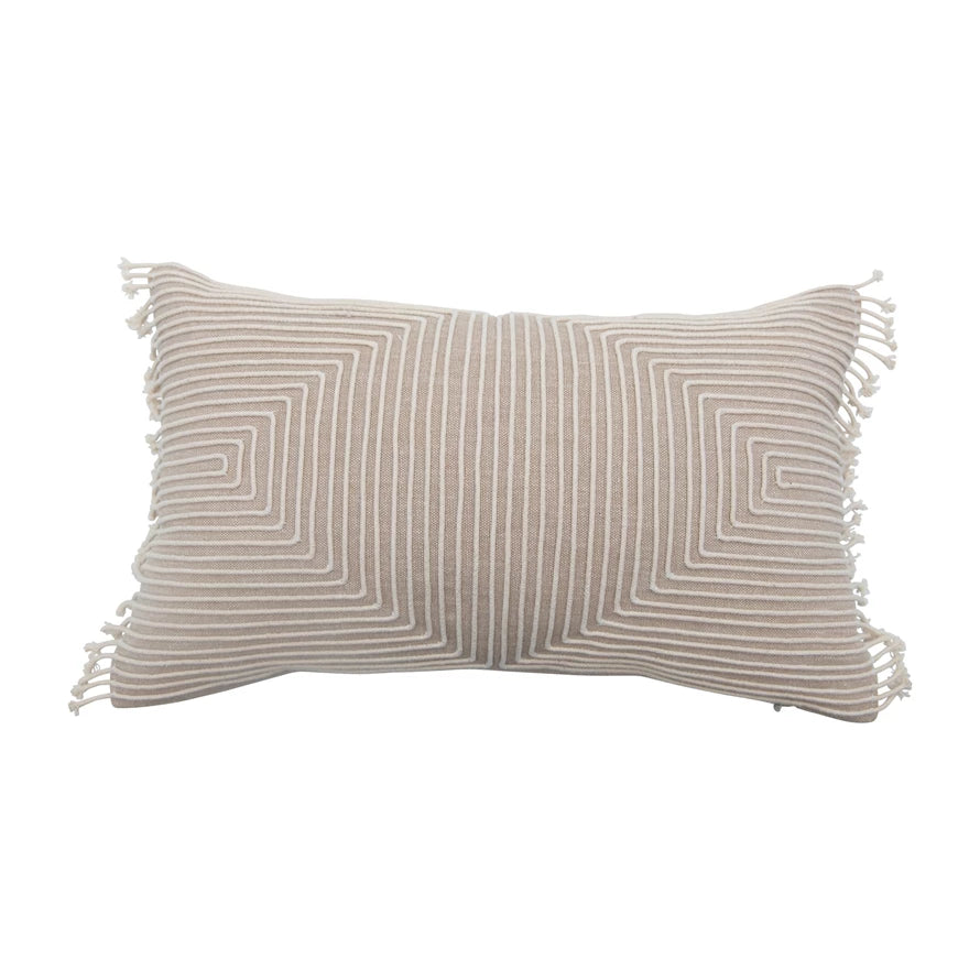 Chambray Appliqued Lumbar Pillow with Fringe