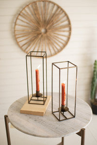 Tall square antique brass taper candle holder