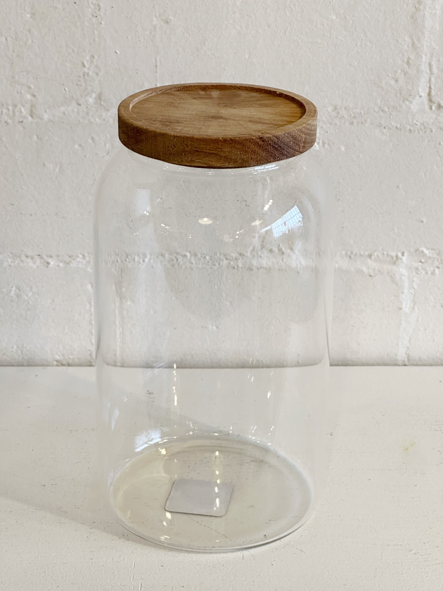 CLEAR GLASS CANISTER WOOD LID