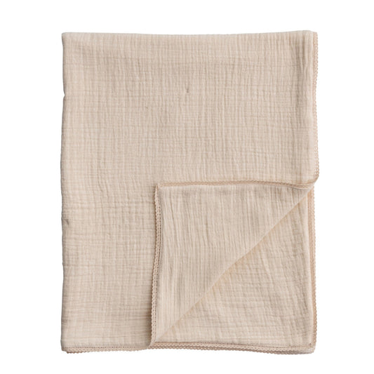 Cotton Double Cloth Baby Blanket w/ Trim in Bag
