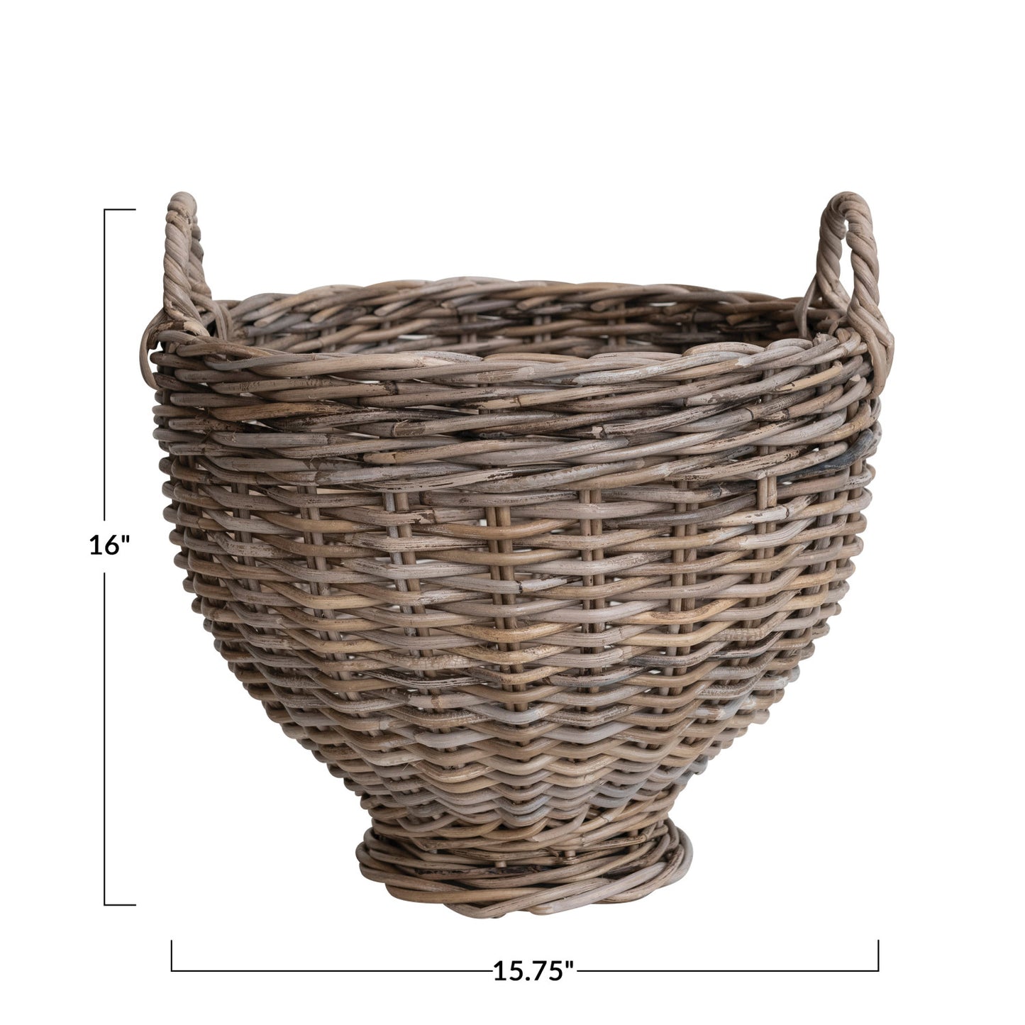 Hand-Woven Rattan Footed Basket w/ Handles, Natural