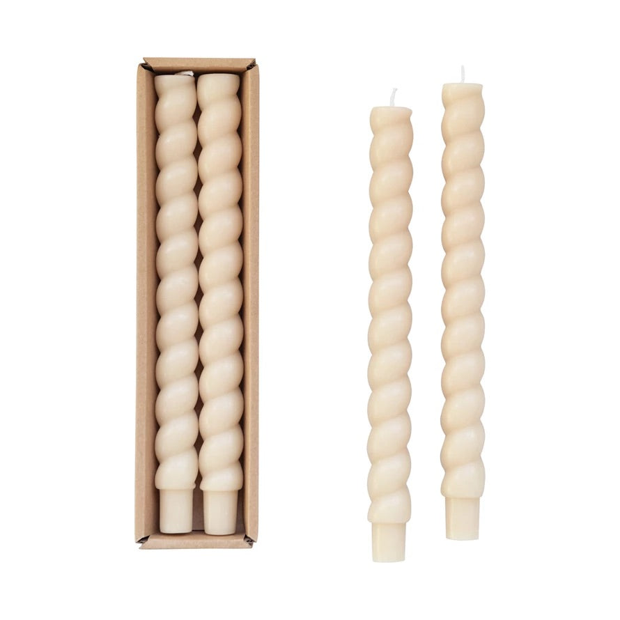 Box of Twisted Taper Candles-Cream