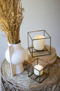 square antique brass pillar candle holders