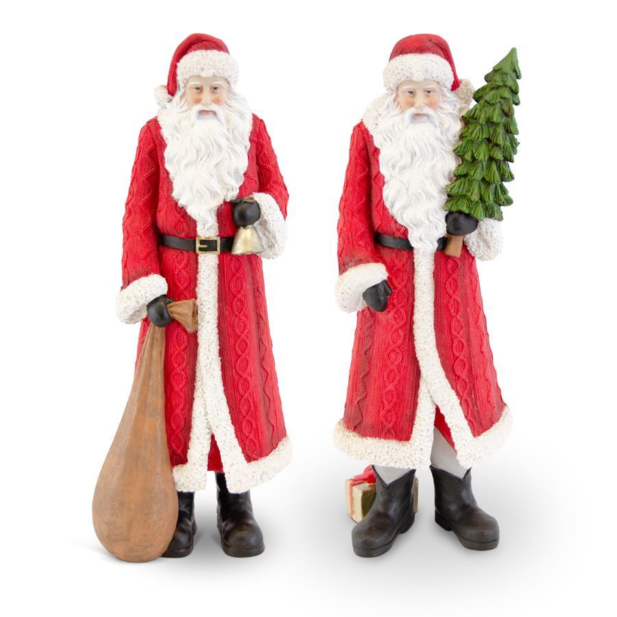Assorted Traditional Resin Santas w/Red Cable Knit Coat