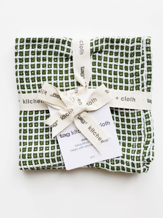 TEXTURED CHECK DISHCLOTH GREEN