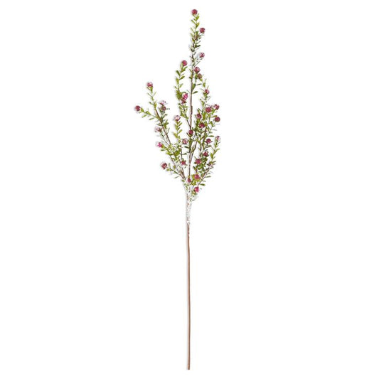 GLITTERED SNOWY RED BERRY LEAF STEM