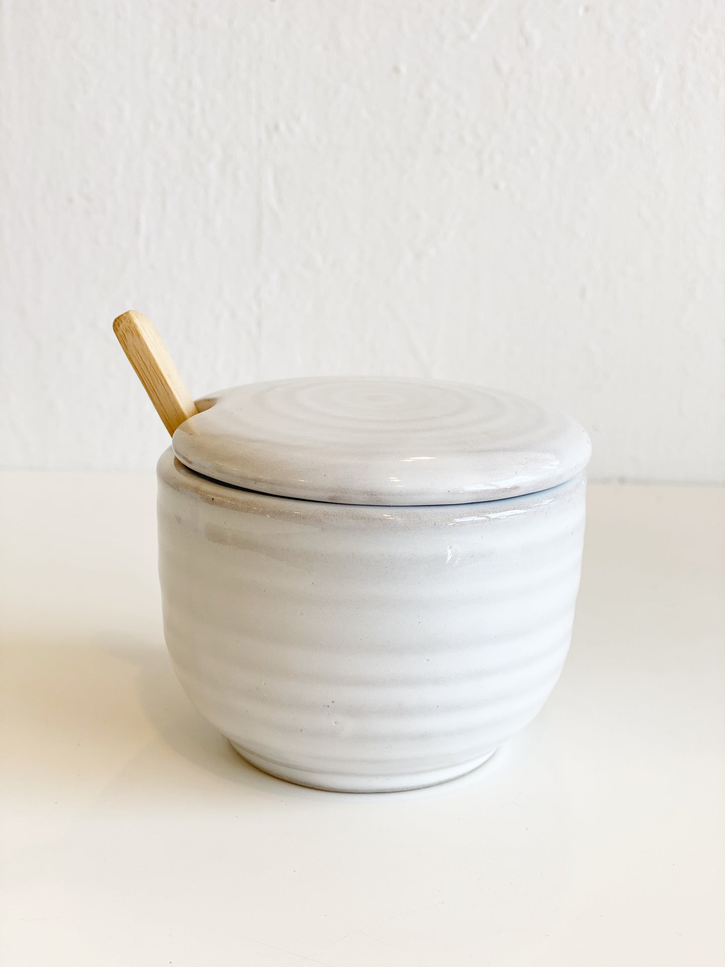 Ceramic Sugar Bowl with Wood Spoon