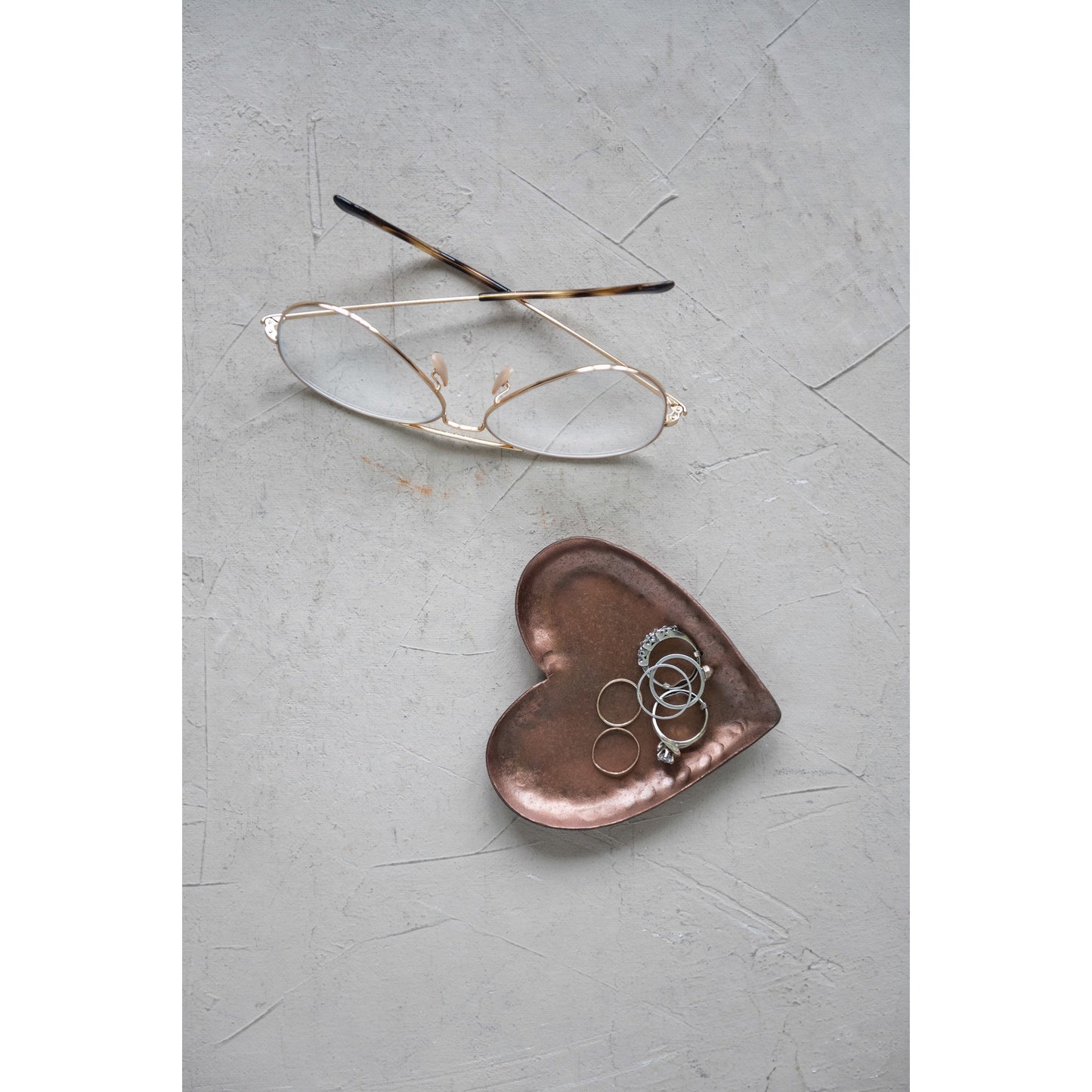 Decorative Pounded Metal Copper Plated Heart Dish
