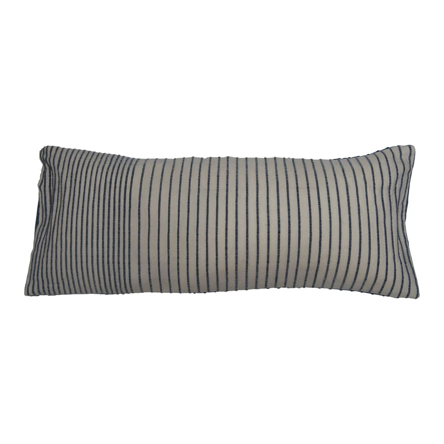 Woven Wool and Cotton Lumbar Pillow with Stripes
