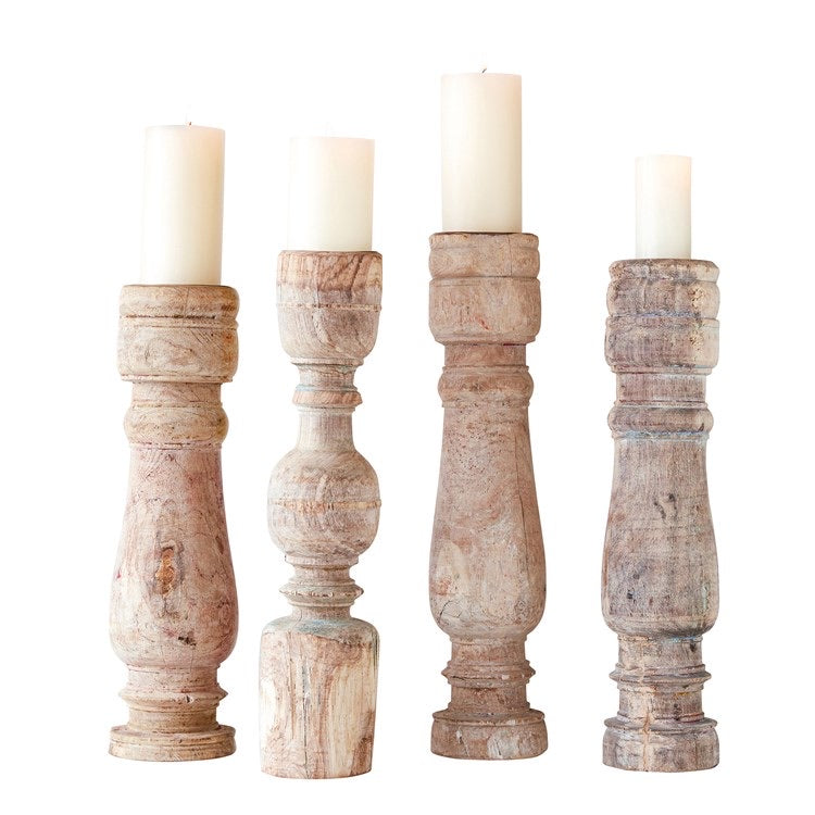 Vintage Style Wood Pillar Candle Holder